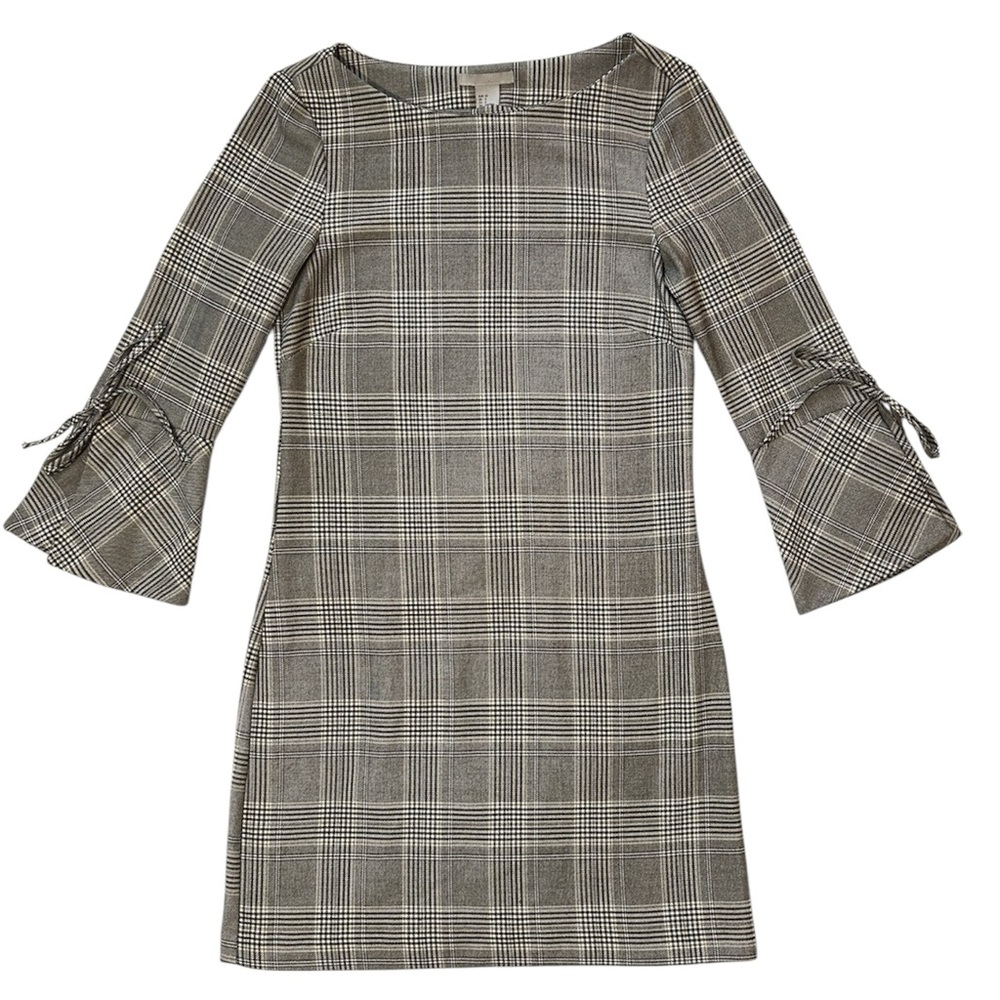 H&M Boat Neck Plaid 3/4 Sleeve Shift Dress